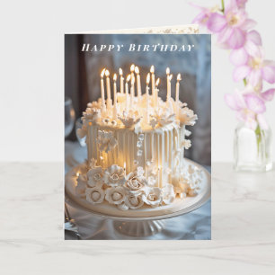 Happy Birthday Ivory Cake Candles Roses Card