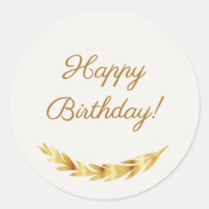 Happy Birthday ivory gold Classic Round Sticker