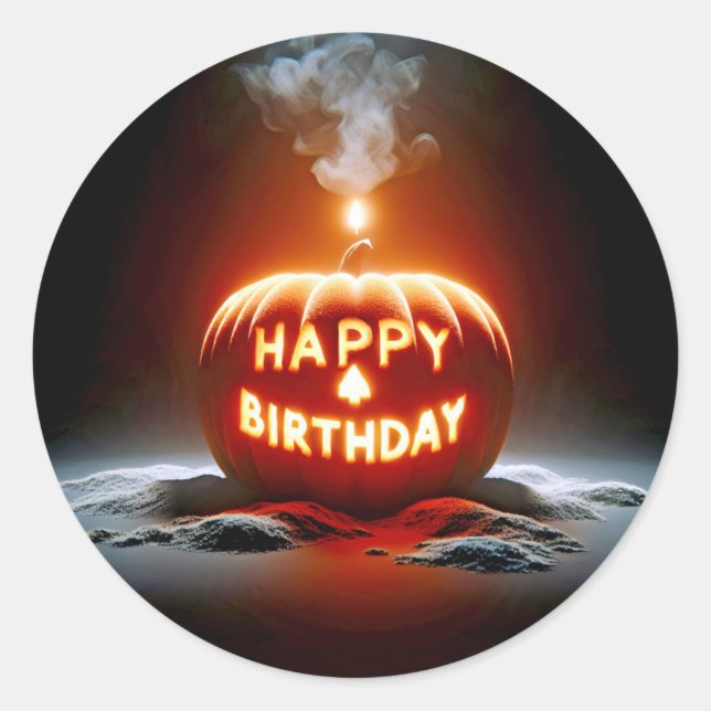 Happy Birthday Jack-o-lantern Candle Classic Round Sticker (Front)
