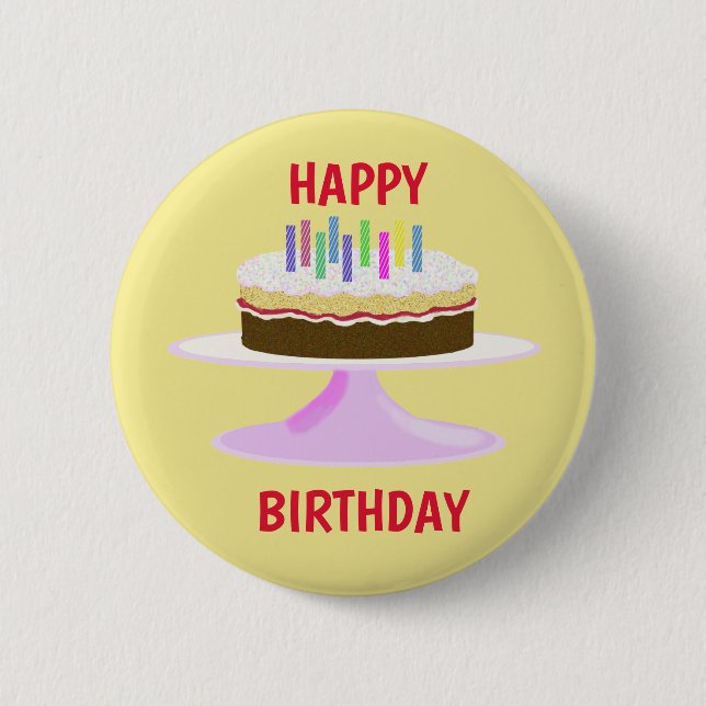 Happy Birthday jam sponge cake and candles 6 Cm Round Badge (Front)