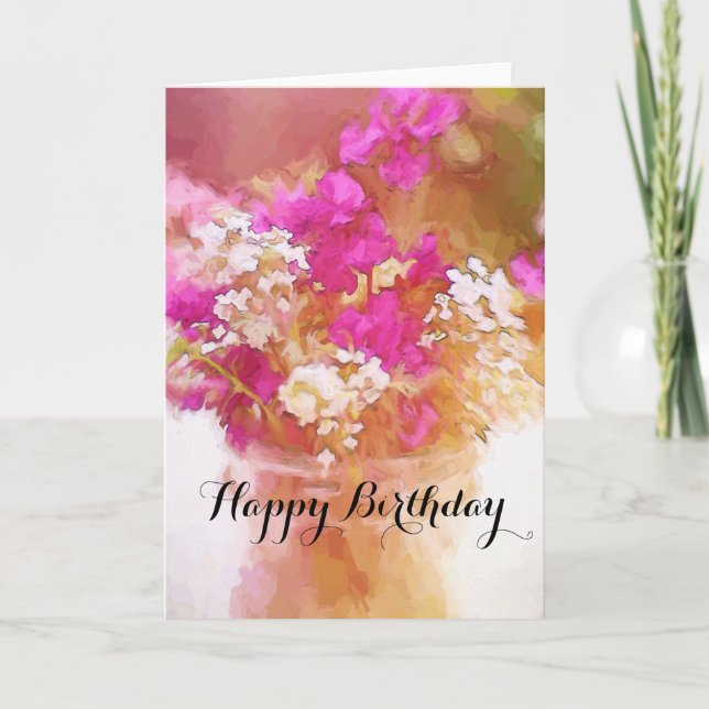 Happy Birthday Jar of Wildflowers Painting Card (Front)