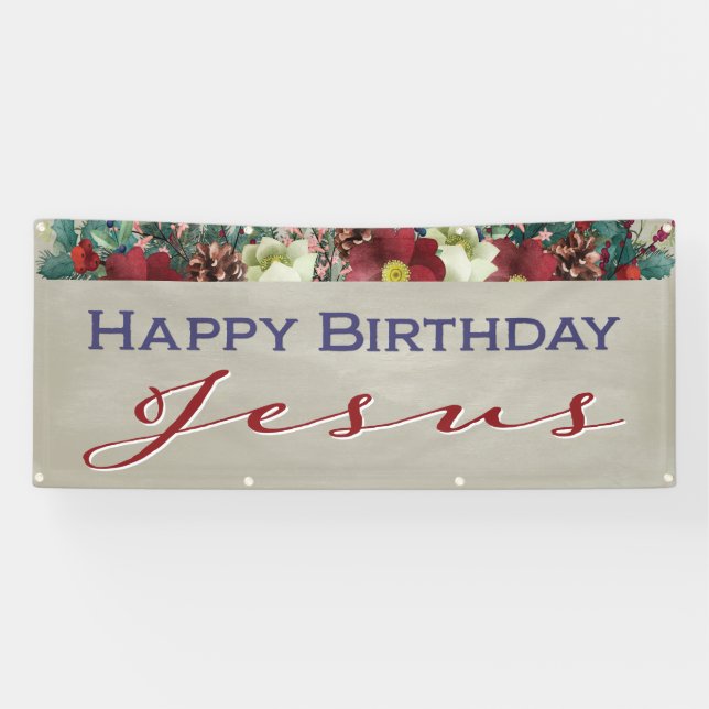Happy Birthday Jesus Christian Christmas Banner (Horizontal)