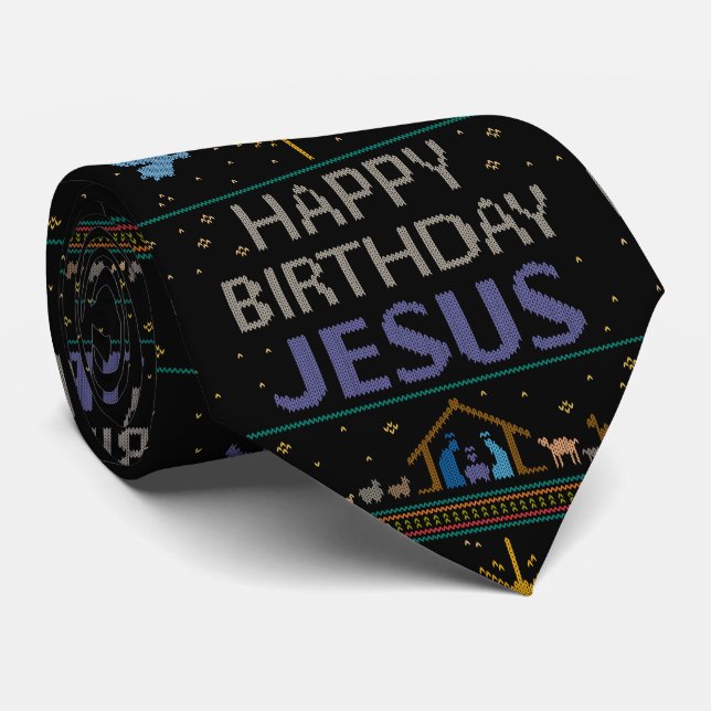 Happy Birthday Jesus Christian Christmas Christ Tie (Rolled)