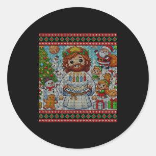 Happy Birthday Jesus Christian Christmas Ugly Xmas Classic Round Sticker