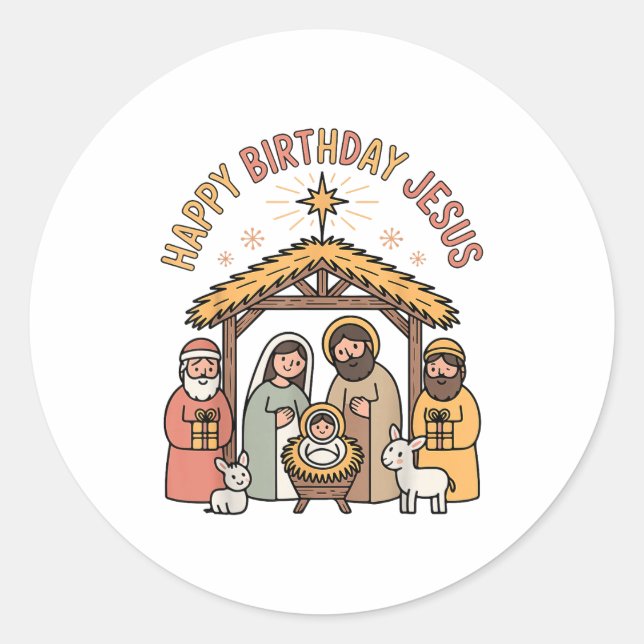 Happy Birthday Jesus Christmas Christian Outfit To Classic Round Sticker (Front)