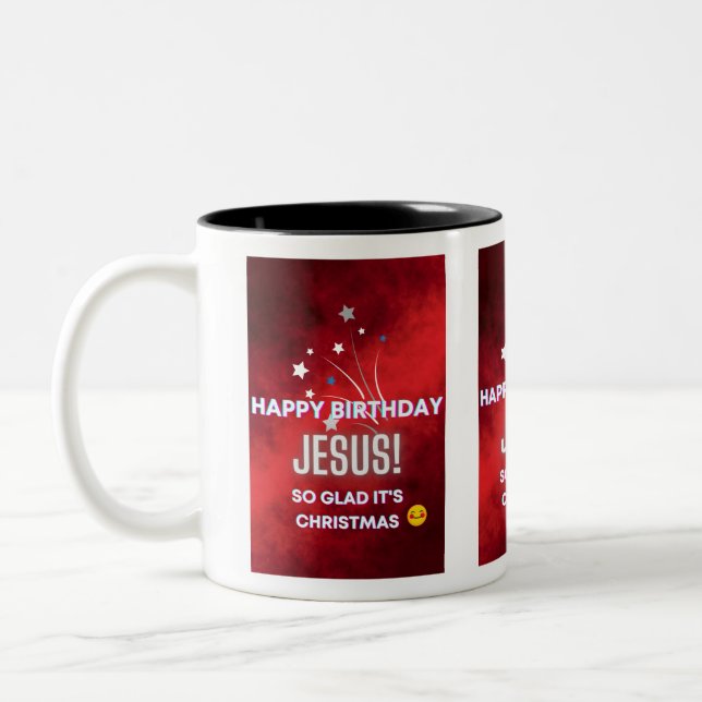 Happy Birthday Jesus! Christmas Gift Two-Tone Coffee Mug (Left)