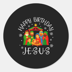 Happy Birthday Jesus Christmas Pajamas Xmas Squad Classic Round Sticker