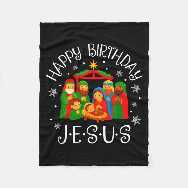 Happy Birthday Jesus Christmas Pajamas Xmas Squad  Fleece Blanket (Front)