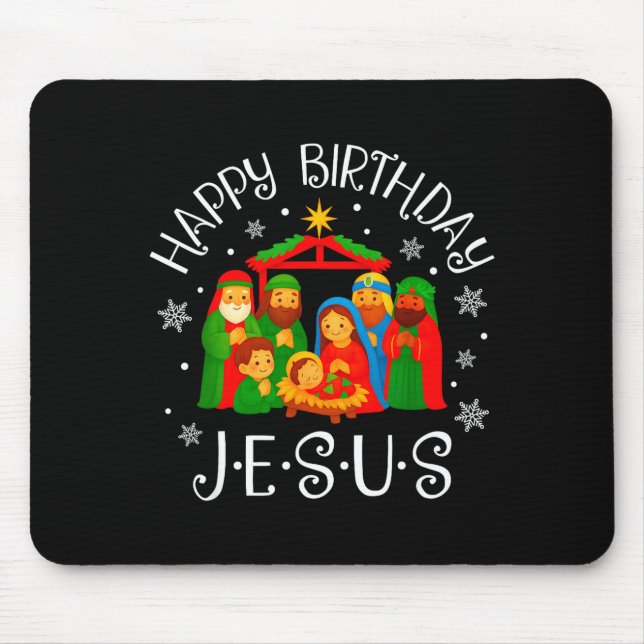Happy Birthday Jesus Christmas Pajamas Xmas Squad  Mouse Pad (Front)
