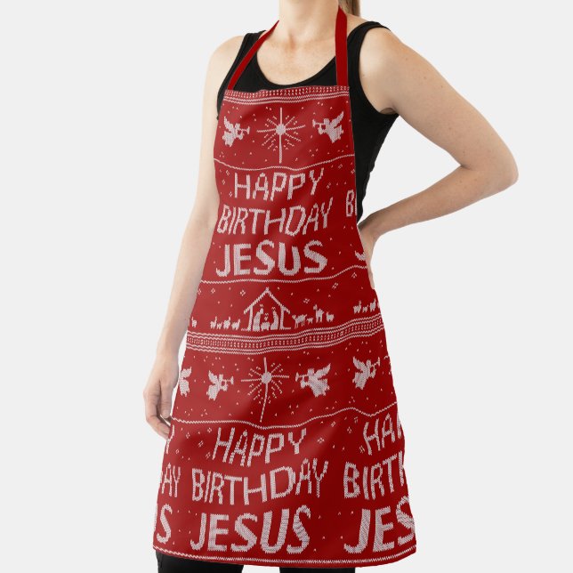 Happy Birthday Jesus Christmas Sweater Christian Apron (Insitu)