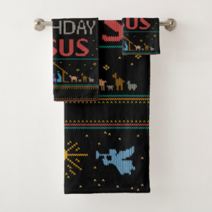 Happy Birthday Jesus Christmas Sweater Christian Bath Towel Set