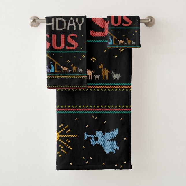 Happy Birthday Jesus Christmas Sweater Christian Bath Towel Set (Insitu)