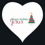 Happy Birthday Jesus Heart Sticker<br><div class="desc">This the season to write to santa and birthday cards for jesus pick those excited designs by Embroidery</div>