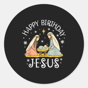 Happy Birthday Jesus Ugly Christmas Sweater Christ Classic Round Sticker