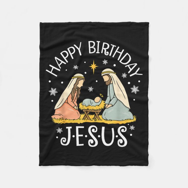 Happy Birthday Jesus Ugly Christmas Sweater Christ Fleece Blanket (Front)