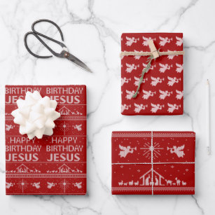 Happy Birthday Jesus Ugly Christmas Sweater Design Wrapping Paper Sheet