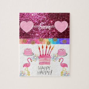 Happy Birthday Jigsaw Puzzle Flamingo