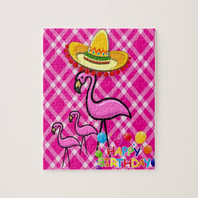 Happy Birthday Jigsaw Puzzle Flamingo (Vertical)