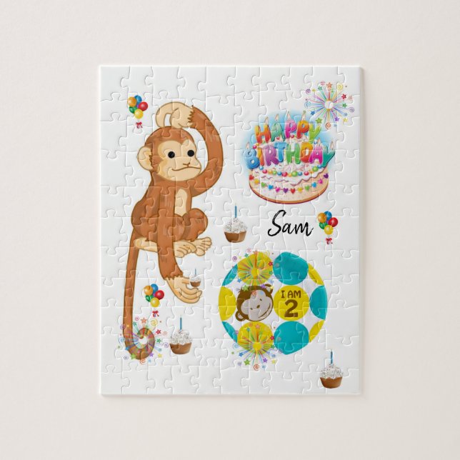Happy Birthday Jigsaw Puzzle Monkey Two Year Old (Vertical)