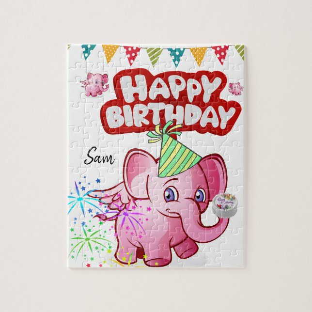 Happy Birthday Jigsaw Puzzle Pink Pig (Vertical)