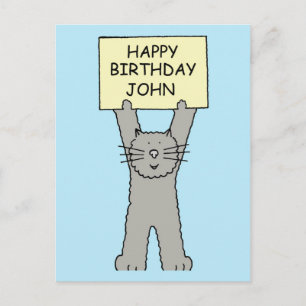 Happy Birthday John Cartoon Cat Postcard