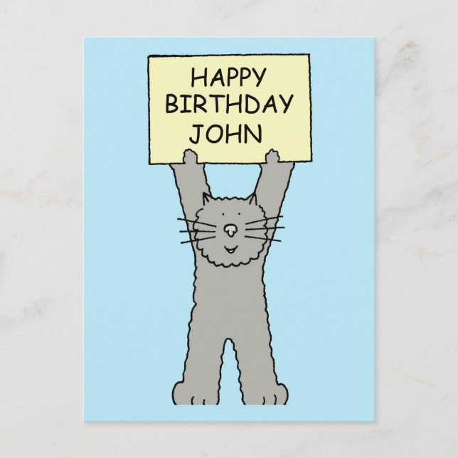 Happy Birthday John Cartoon Cat Postcard (Front)