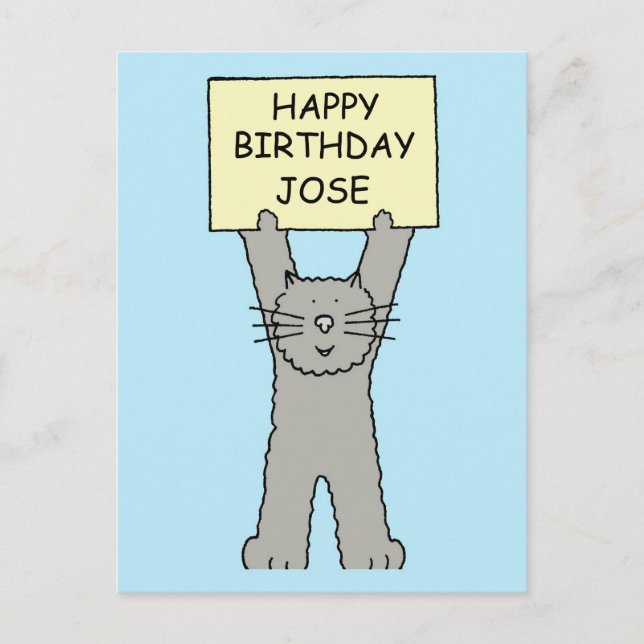Happy Birthday Jose Cartoon Cat Postcard (Front)