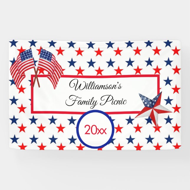 Happy Birthday July 4th Stars and Stripes Banner (Horizontal)