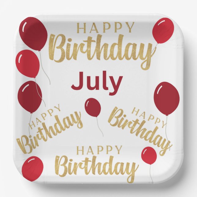 Happy birthday July birthdays Paper Plate (Front)