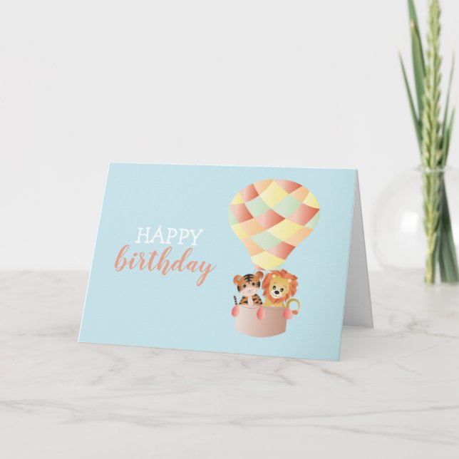 Happy Birthday Jungle Animal Hot Air Balloon Card (Front)