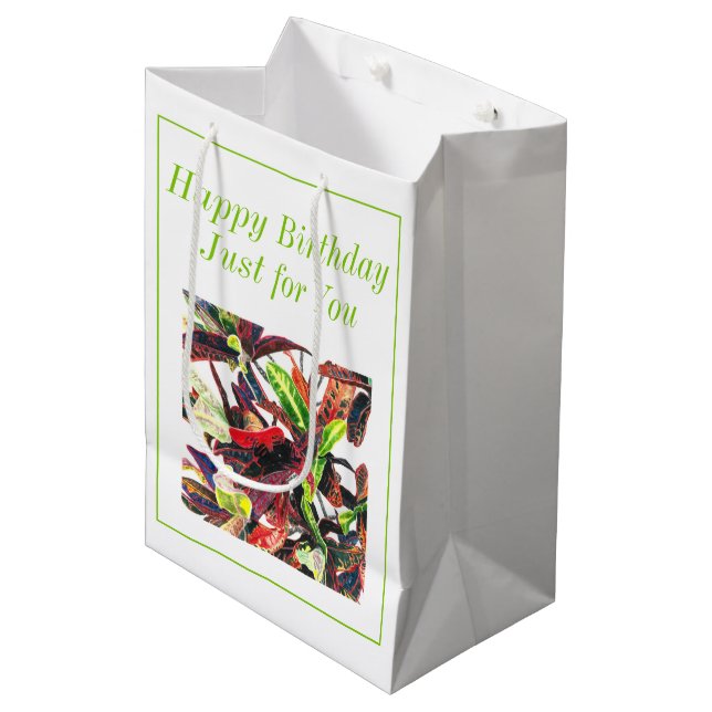 Happy Birthday Just for You Vibrant Tropical Plant Medium Gift Bag (Front Angled)