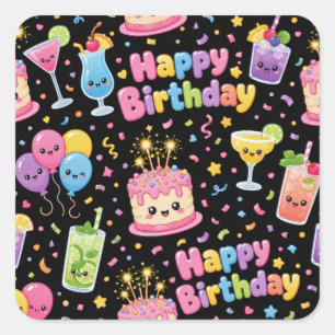 Happy Birthday Kawaii Art Party Square Sticker