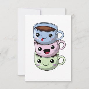 Happy Birthday Kawaii Coffee Cups Thank You Card