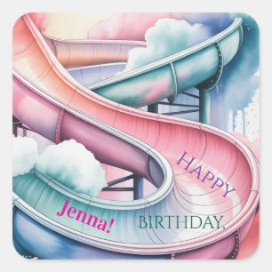Happy Birthday Kids’ Birthday Waterslide Party Square Sticker