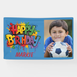 Happy Birthday Kids Blue Yellow Red Photo Banner
