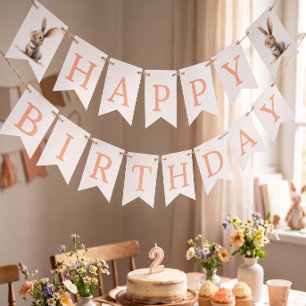 Happy Birthday Kids Bunny Birthday Pink Bunting