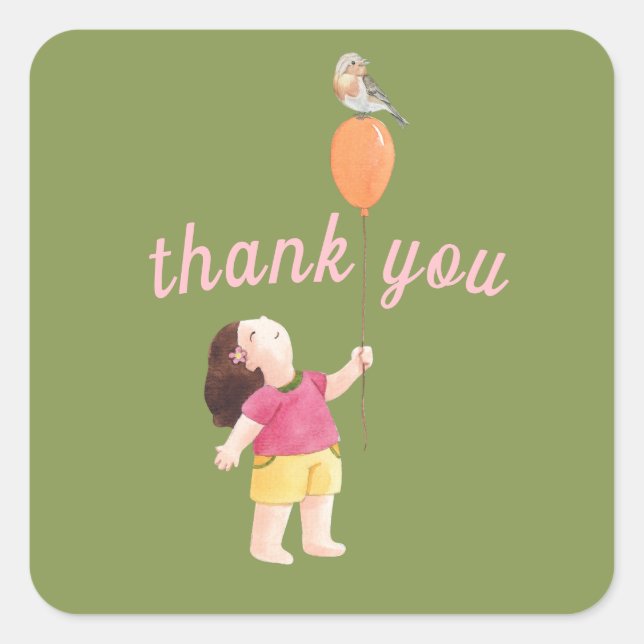Happy Birthday Kids Girl's Garden Thank You Square Sticker (Front)