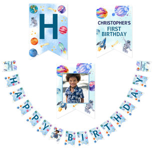 Happy Birthday Kids Modern Blue Bunting