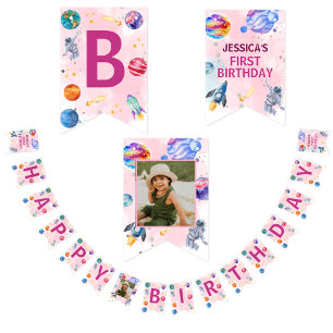 Happy Birthday Kids Modern pink Bunting