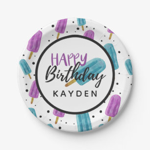 Happy Birthday Kid's Summer Ice Pop Party Cake Paper Plate