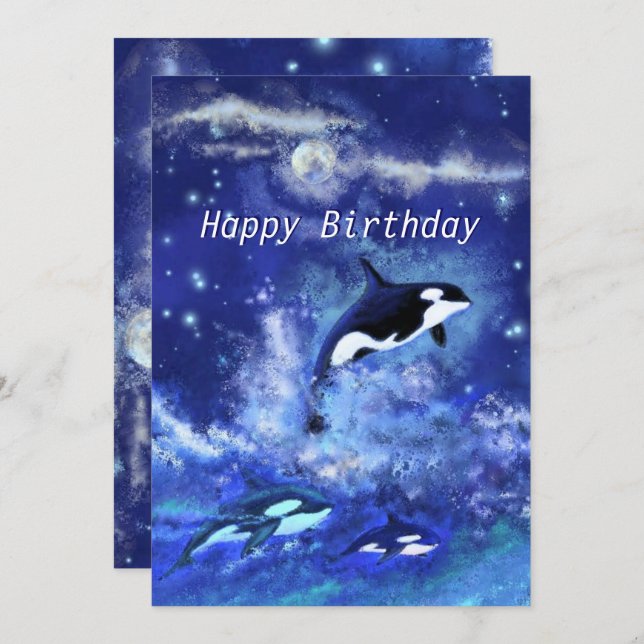Happy Birthday - Killer Whales on Full Moon - (Front/Back)