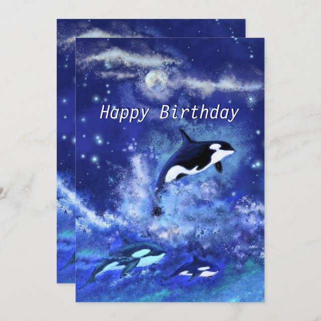 Happy Birthday - Killer Whales on Full Moon (Front/Back)