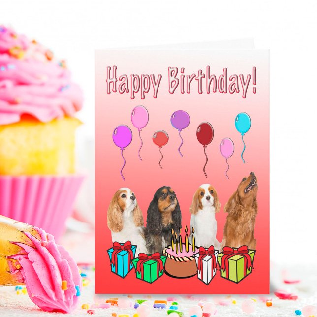 Happy Birthday King Charles Spaniels Balloons Card (Creator Uploaded)