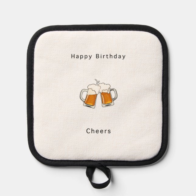 Happy Birthday kitchen accessory, Cheers beer Pot Holder (Front)