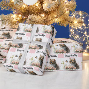 Happy Birthday Kitten In Garden Wrapping Paper