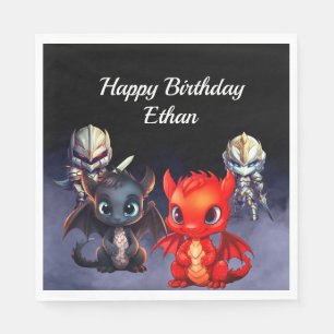Happy Birthday knights and dragons Napkin