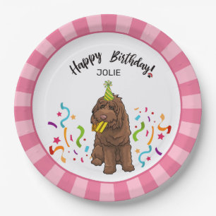 Happy Birthday Labradoodle Dog Pink Stripe Party 9 Paper Plate