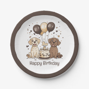 Happy Birthday Labrador Retriever Dogs Paper Plate