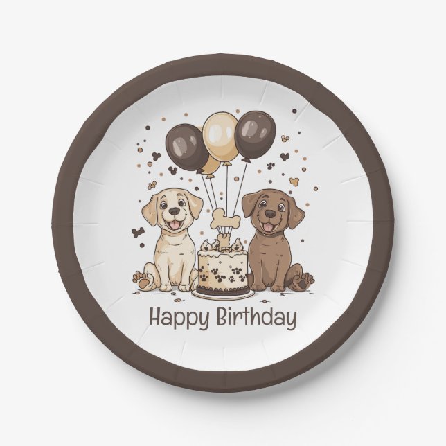 Happy Birthday Labrador Retriever Dogs Paper Plate (Front)