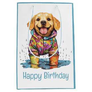 Happy Birthday Labrador Retriever Rain Puddle Medium Gift Bag